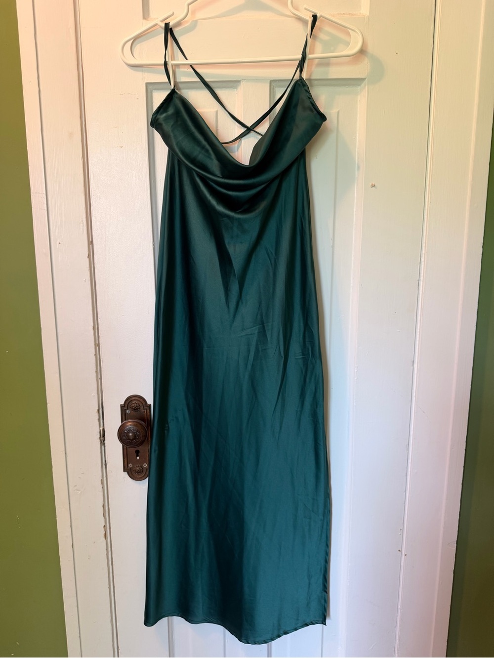 Emerald Green Satin Slip Dress with Cowl Neck